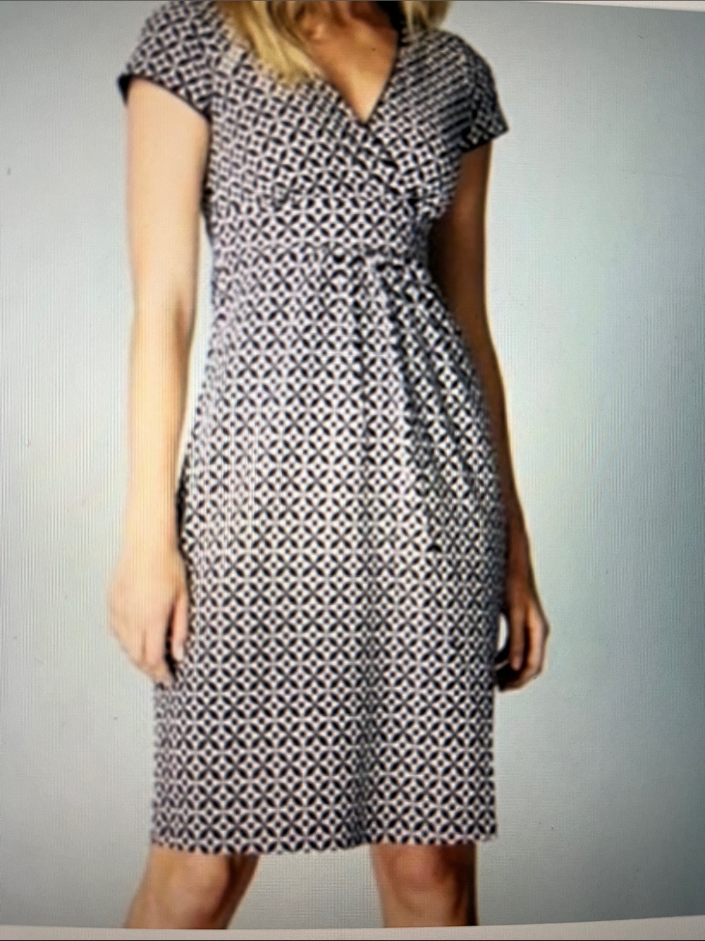 Boden cotton Navy and White Geometric Faux-Wrap Midi Dress